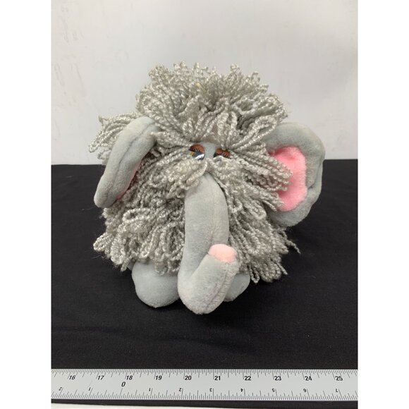 Animal Playthings Yarn Elephant Plush 1986 Mop Grey Gray Pink Ears 9 
